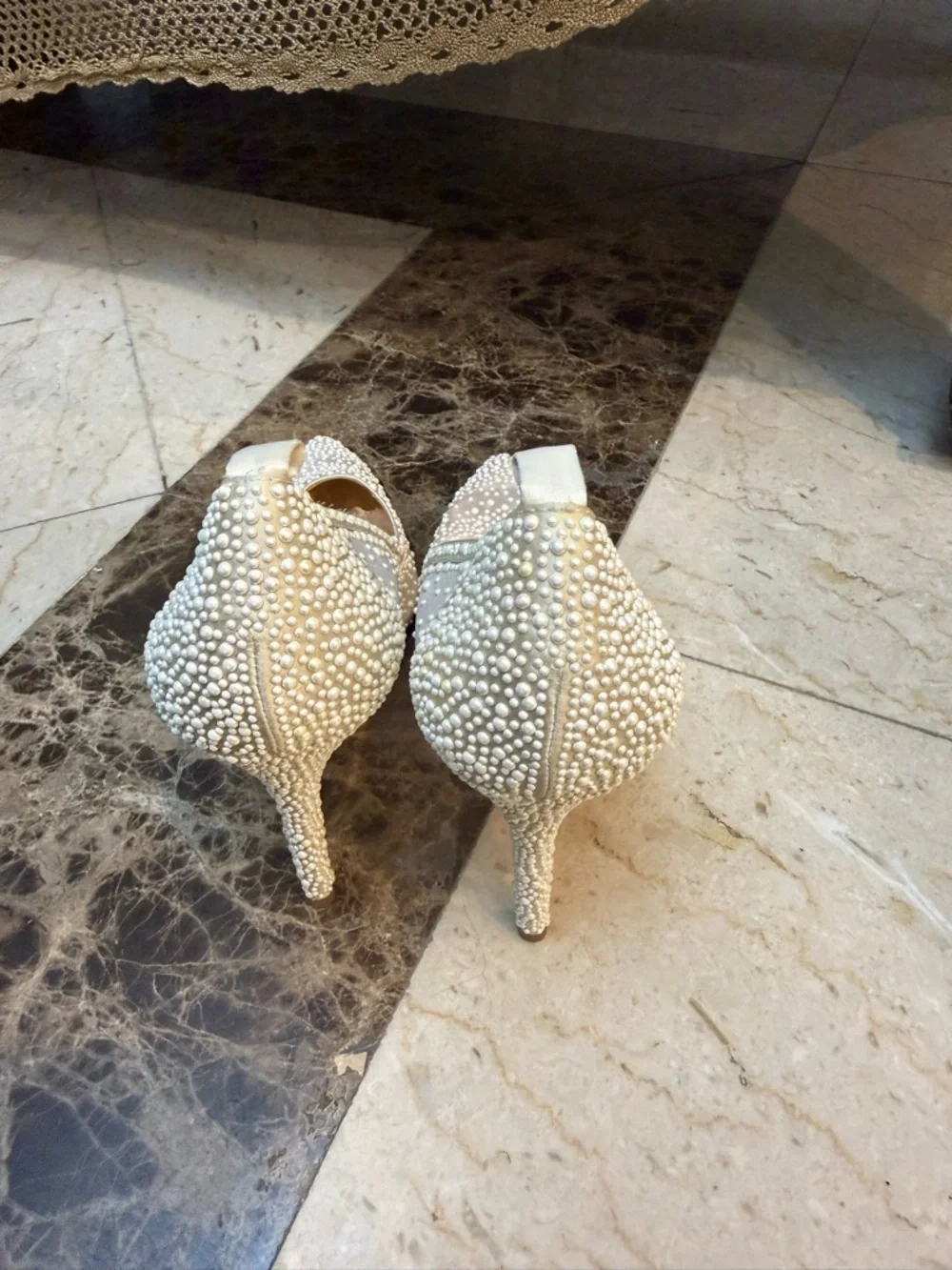 Badgley Mischka Ivory Pearl & Crystal Pointed Toe Pumps - Picture 3 of 4